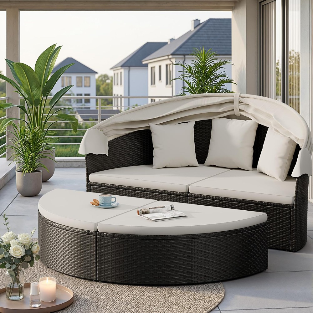 Outdoor Daybed Sofa - Плетеная круглая кушетка из ротанга для