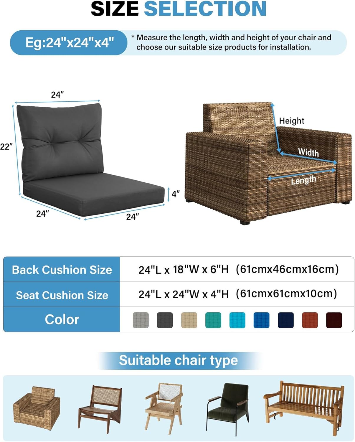 Комплект из 4 темно-серых поду – обзор и цена Outdoor Furniture Cushions 24 X 24