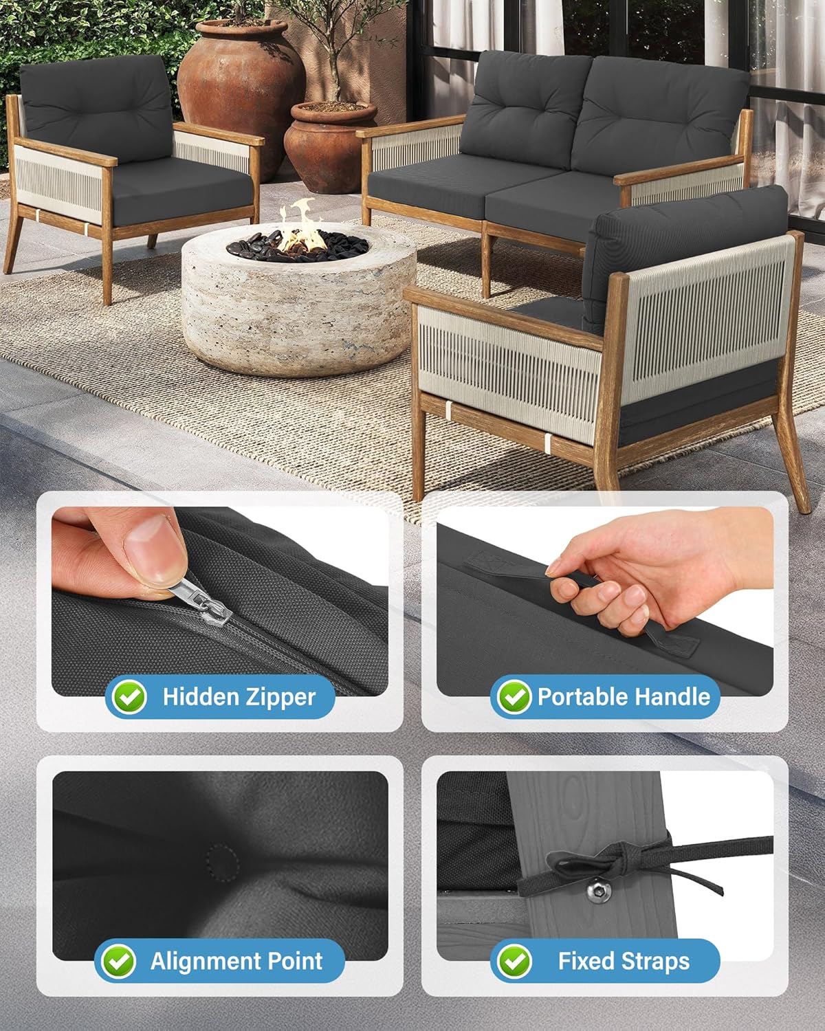 Комплект из 4 темно-серых поду – обзор и цена Outdoor Furniture Cushions 24 X 24